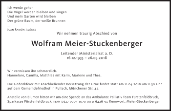 Traueranzeige von Wolfram Meier-Stuckenberger von Süddeutsche Zeitung
