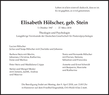 Traueranzeige von Elisabeth Hölscher von Süddeutsche Zeitung