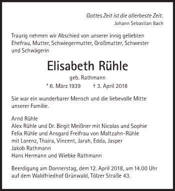 Traueranzeige von Elisabeth Rühle von Süddeutsche Zeitung