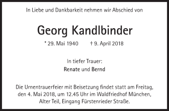 Traueranzeige von Georg Kandlbinder von Süddeutsche Zeitung