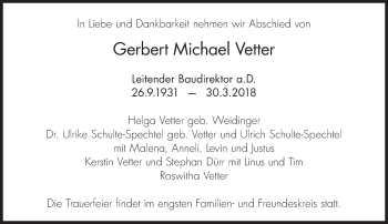 Traueranzeige von Gerbert Michael Vetter von Süddeutsche Zeitung