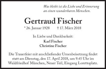 Traueranzeige von Gertraud Fischer von Süddeutsche Zeitung