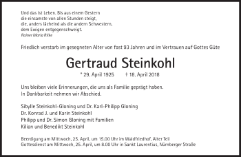 Traueranzeige von Gertraud Steinkohl von Süddeutsche Zeitung