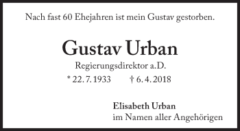 Traueranzeige von Gustav Urban von Süddeutsche Zeitung