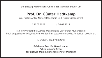 Traueranzeige von Günter Hedtkamp von Süddeutsche Zeitung