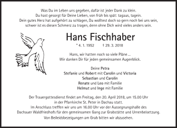 Traueranzeige von Hans Fischhaber von Süddeutsche Zeitung