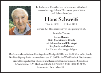 Traueranzeige von Hans Schweiß von Süddeutsche Zeitung