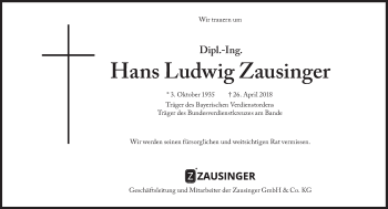 Traueranzeige von Hans Ludwig Zausinger von Süddeutsche Zeitung