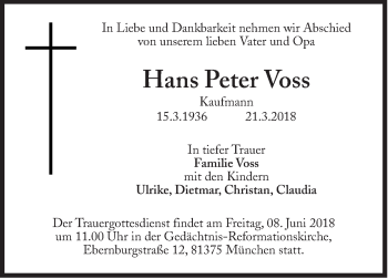 Traueranzeige von Hans Peter Voss von Süddeutsche Zeitung