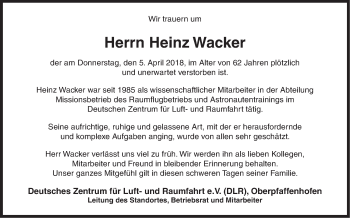 Traueranzeige von Heinz Wacker von Süddeutsche Zeitung