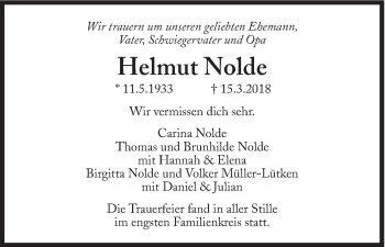 Traueranzeige von Helmut Nolde von Süddeutsche Zeitung