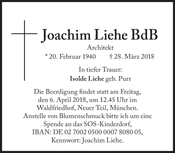 Traueranzeige von Joachim Liehe von Süddeutsche Zeitung