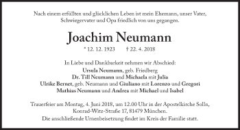 Traueranzeige von Joachim Neumann von Süddeutsche Zeitung