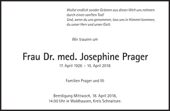 Traueranzeige von Josephine Prager von Süddeutsche Zeitung