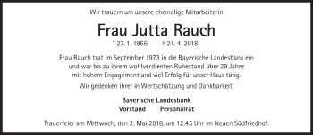 Traueranzeige von Jutta Rauch von Süddeutsche Zeitung