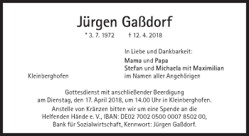 Traueranzeige von Jürgen Gaßdorf von Süddeutsche Zeitung