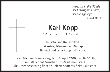 Traueranzeige von Karl Kopp von Süddeutsche Zeitung