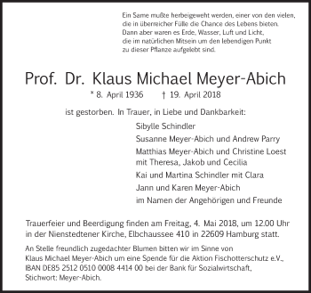Traueranzeige von Klaus Michael Meyer-Abich von Süddeutsche Zeitung