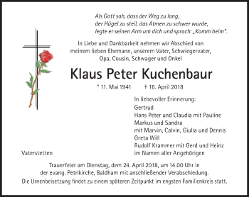 Traueranzeige von Klaus Peter Kuchenbaur von Süddeutsche Zeitung