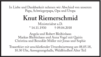 Traueranzeige von Knut Riemerschmid von Süddeutsche Zeitung