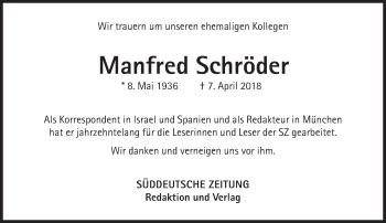 Traueranzeige von Manfred Schröder von Süddeutsche Zeitung
