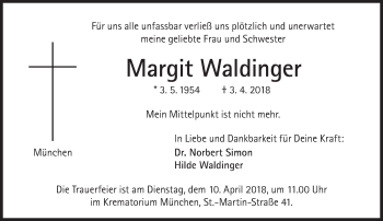 Traueranzeige von Margit Waldinger von Süddeutsche Zeitung