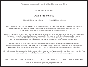 Traueranzeige von Otto Braun-Falco von Süddeutsche Zeitung