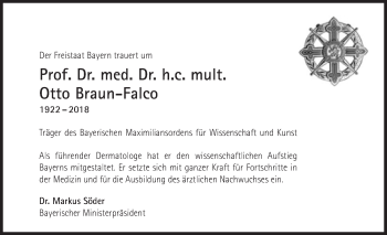 Traueranzeige von Otto Braun-Falco von Süddeutsche Zeitung