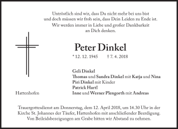 Traueranzeige von Peter Dinkel von Süddeutsche Zeitung