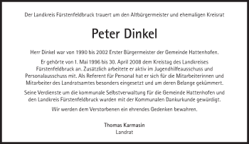 Traueranzeige von Peter Dinkel von Süddeutsche Zeitung