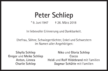Traueranzeige von Peter Schliep von Süddeutsche Zeitung