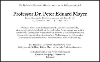Traueranzeige von Peter Eduard Mayer von Süddeutsche Zeitung