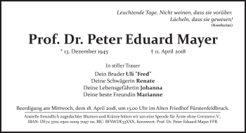 Traueranzeige von Peter Eduard Mayer von Süddeutsche Zeitung