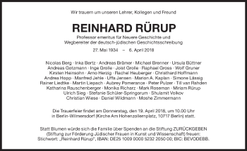 Traueranzeige von Reinhard Rürup von Süddeutsche Zeitung