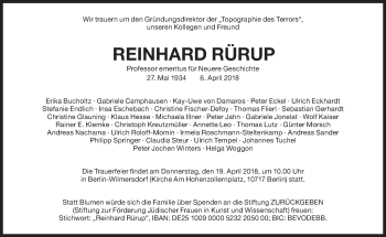 Traueranzeige von Reinhard Rürup von Süddeutsche Zeitung