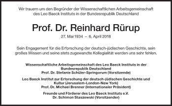Traueranzeige von Reinhard Rürup von Süddeutsche Zeitung