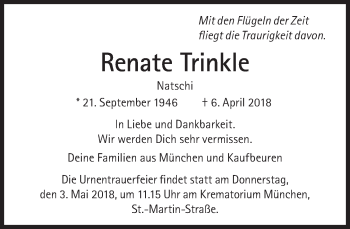 Traueranzeige von Renate Trinkle von Süddeutsche Zeitung