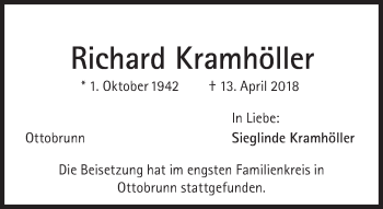 Traueranzeige von Richard Kramhöller von Süddeutsche Zeitung