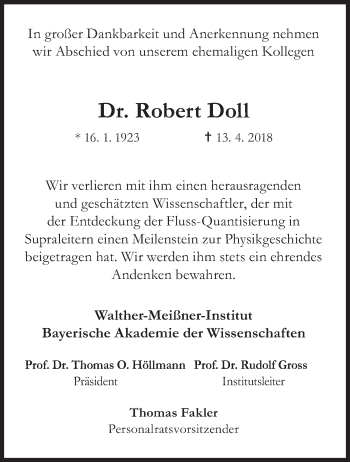 Traueranzeige von Robert Doll von Süddeutsche Zeitung