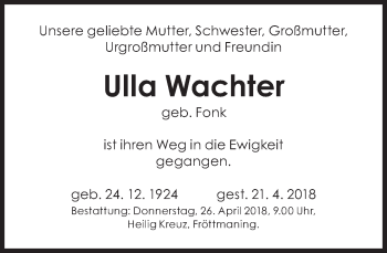 Traueranzeige von Ulla Wachter von Süddeutsche Zeitung
