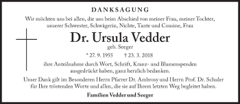 Traueranzeige von Ursula Vedder von Süddeutsche Zeitung