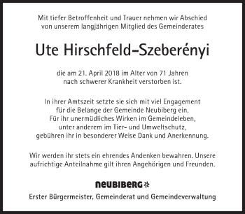 Traueranzeige von Ute Hirschfeld von Süddeutsche Zeitung