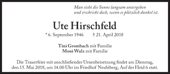 Traueranzeige von Ute Hirschfeld von Süddeutsche Zeitung