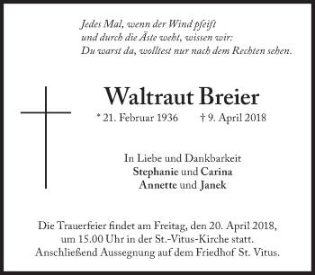 Traueranzeige von Waltraut Breier von Süddeutsche Zeitung
