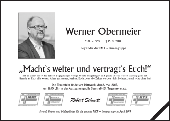 Traueranzeige von Werner Obermeier von Süddeutsche Zeitung