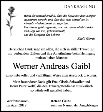 Traueranzeige von Werner Andreas Gaibl von Süddeutsche Zeitung