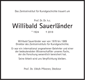 Traueranzeige von Willibald Sauerländer von Süddeutsche Zeitung