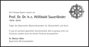 Traueranzeige von Willibald Sauerländer von Süddeutsche Zeitung