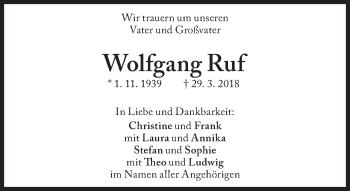 Traueranzeige von Wolfgang Ruf von Süddeutsche Zeitung