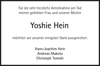 Traueranzeige von Yoshie Hein von Süddeutsche Zeitung